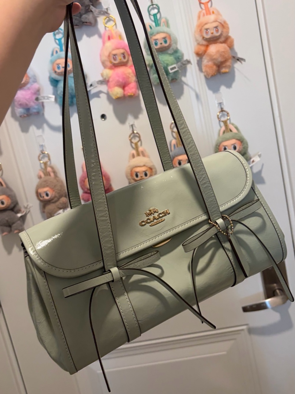 NWT Coach Bridget Flap Shoulder Bag With Bows CDY94 Gold/Light Pistachio